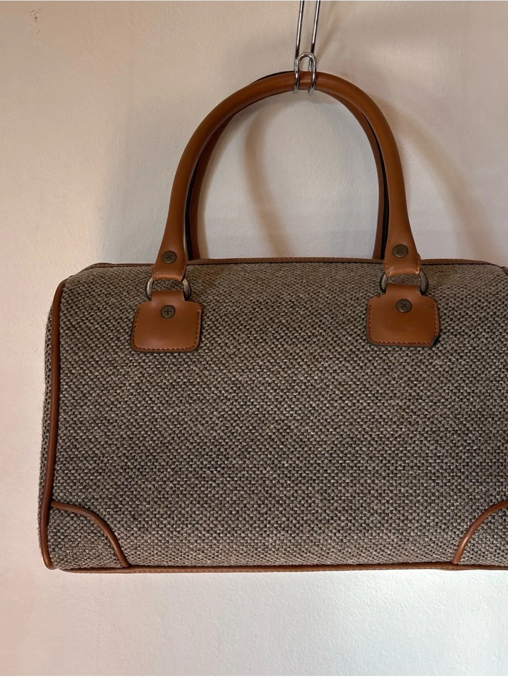 Vintage Ricardo Beverly Hills Tweed & Leather Weekender / Carry-On Bag-lock/key